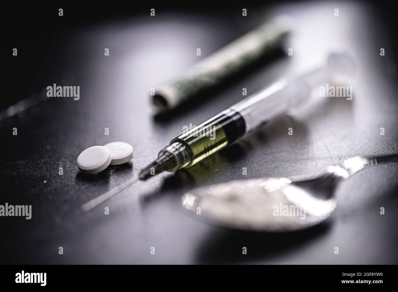 use and preparation of illicit drugs, concept of addiction or trafficking Stock Photo