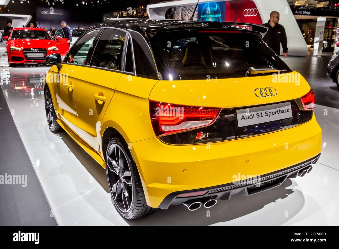 Audi S1 Sportback car showcased at the Brussels Expo Autosalon