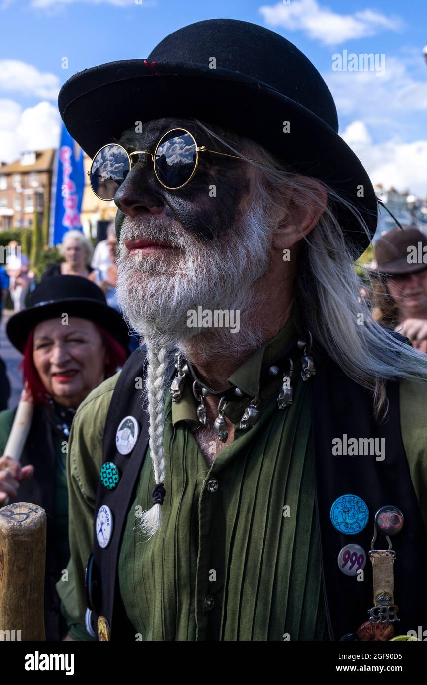 Morris dancers preparing to perform at the Broadstairs Folk Week, August 2021 Stock Photo