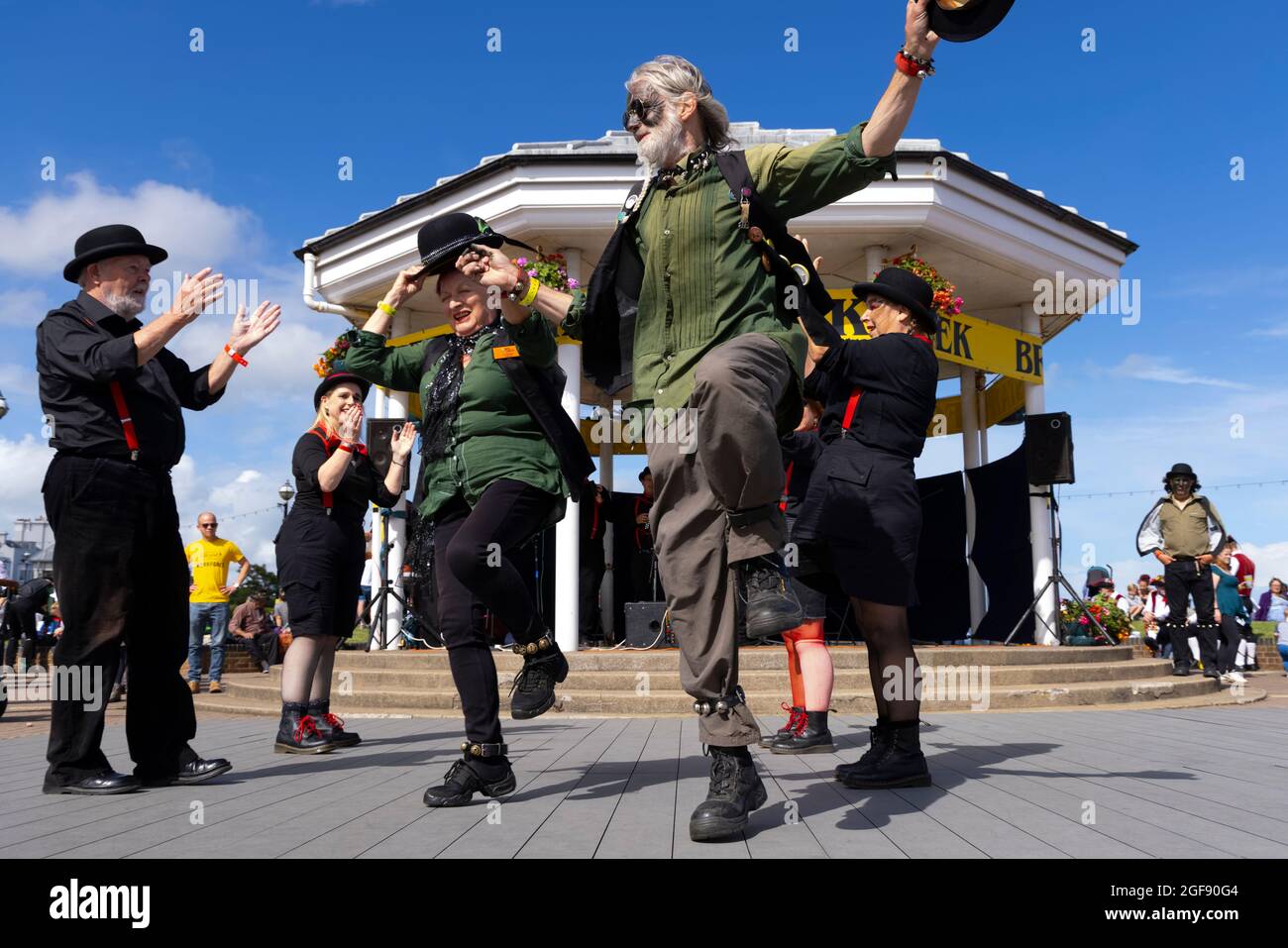 Morris dancers perform at the bandstand during Broadstairs Folk Week, August 2021 Stock Photo