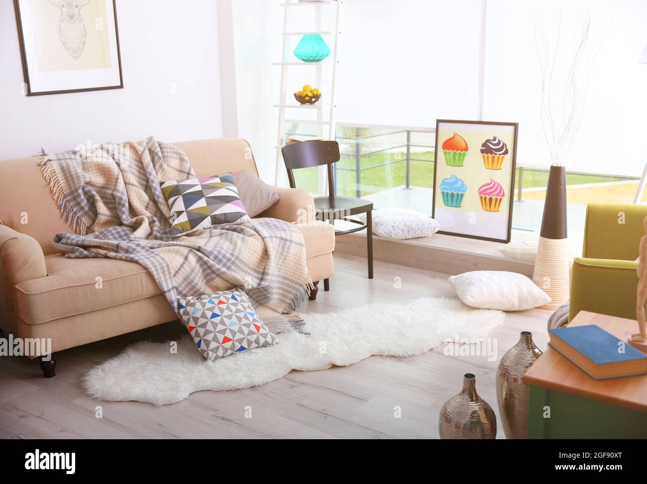 Modern living room design with sofa and armchair Stock Photo - Alamy