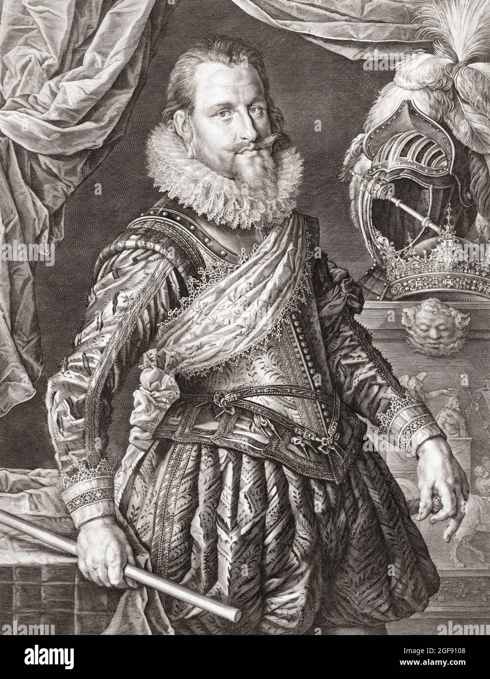 Christian IV, 1577 – 1648. King of Denmark and Norway and Duke of Holstein and Schleswig.  After an engraving by Jan Harmensz Muller from a painting by Pieter Isaacsz. Stock Photo