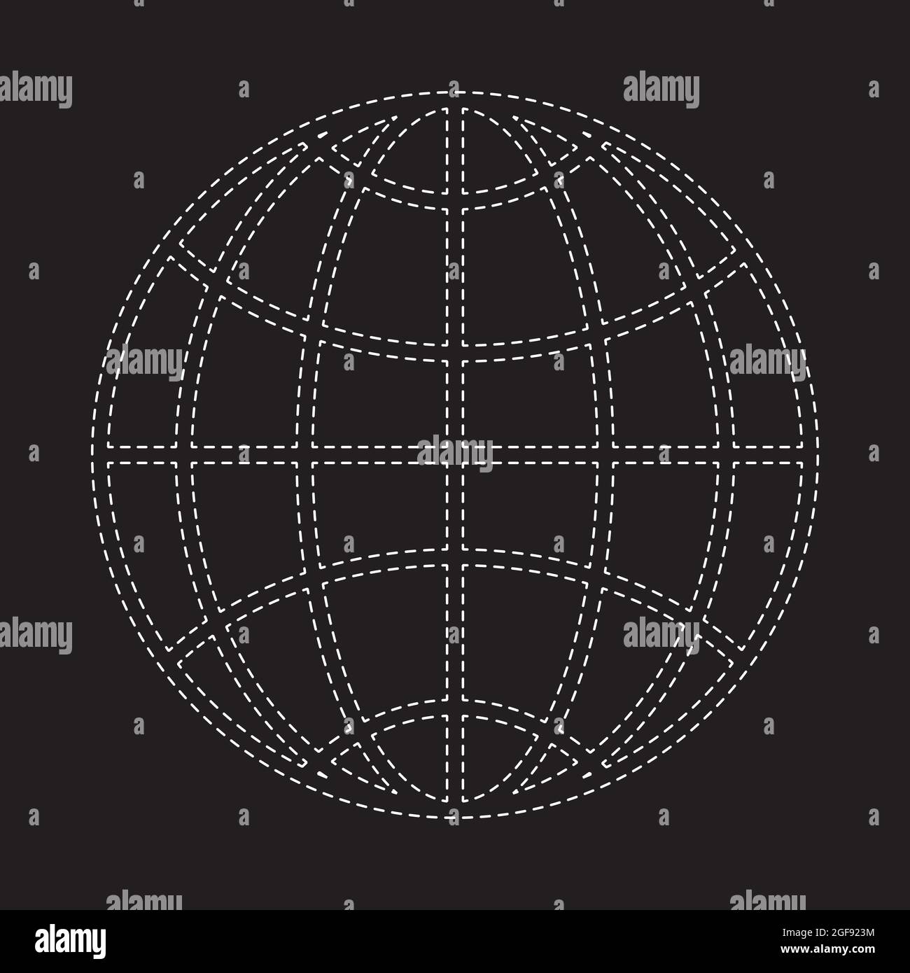 Globe icon. Earth map illustration, isolated element. White dash