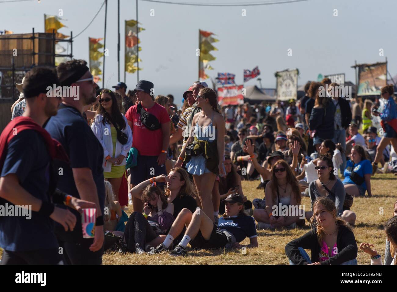 Boardmasters 2021 the surf and music festival was held 13th-15th August 2021, 40000+ people attended Boardmasters 2021 above Watergate Bay, Cornwall, UK. Stock Photo