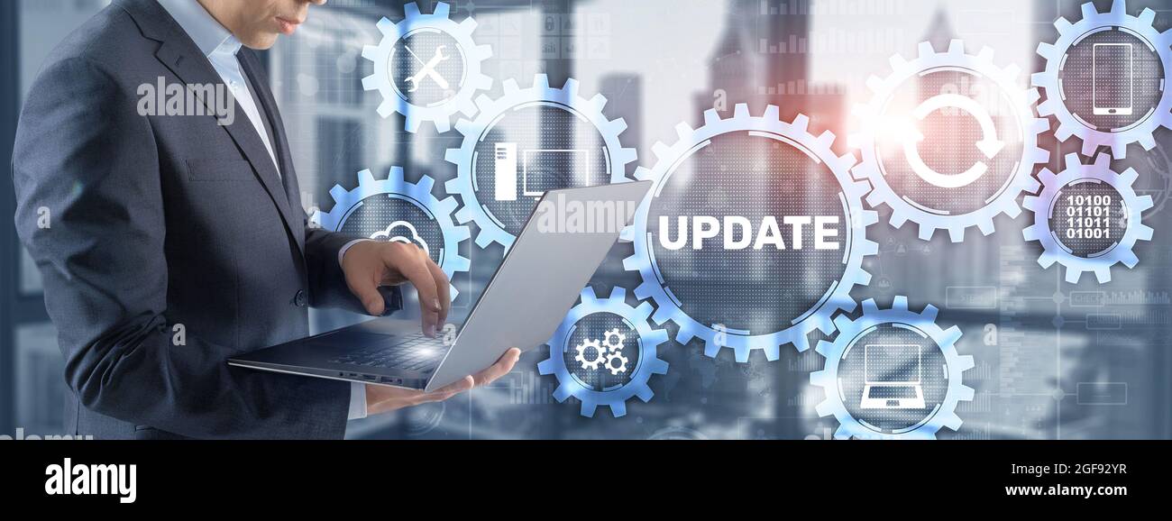 Update on virtual blue screen. Internet and technology concept 2021. Stock Photo
