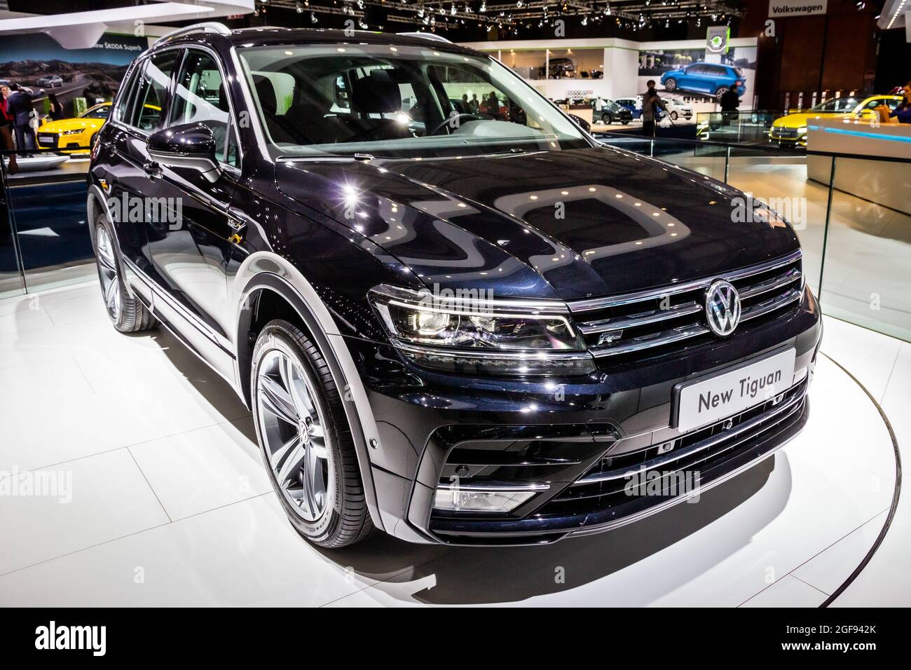 Volkswagen Tiguan car showcased at the Brussels Expo Autosalon motor show. Belgium - January 12, 2016 Stock Photo