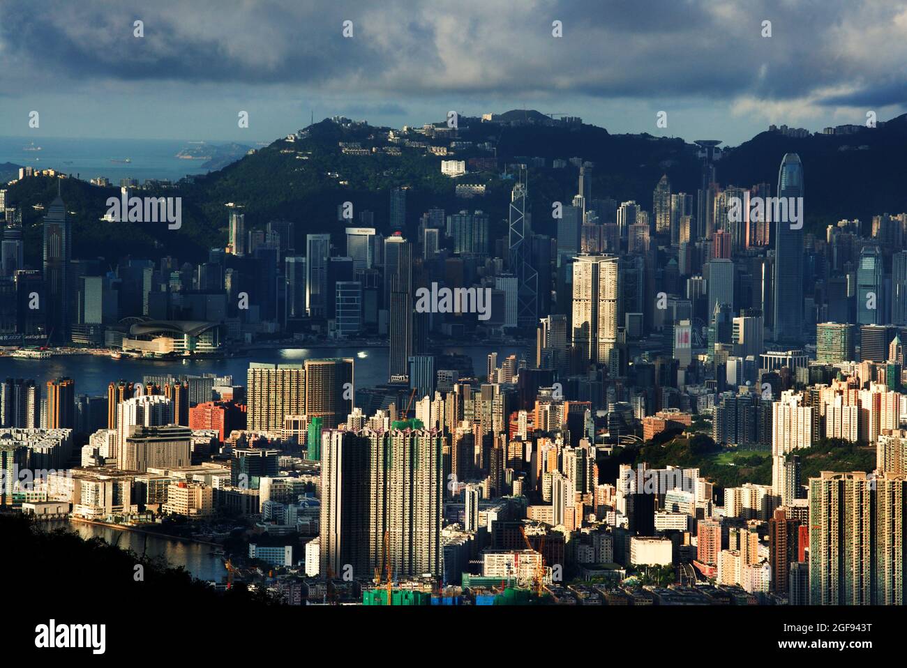 Aerial beautiful cityscape of Hong Kong under the cloudy blue sky in ...