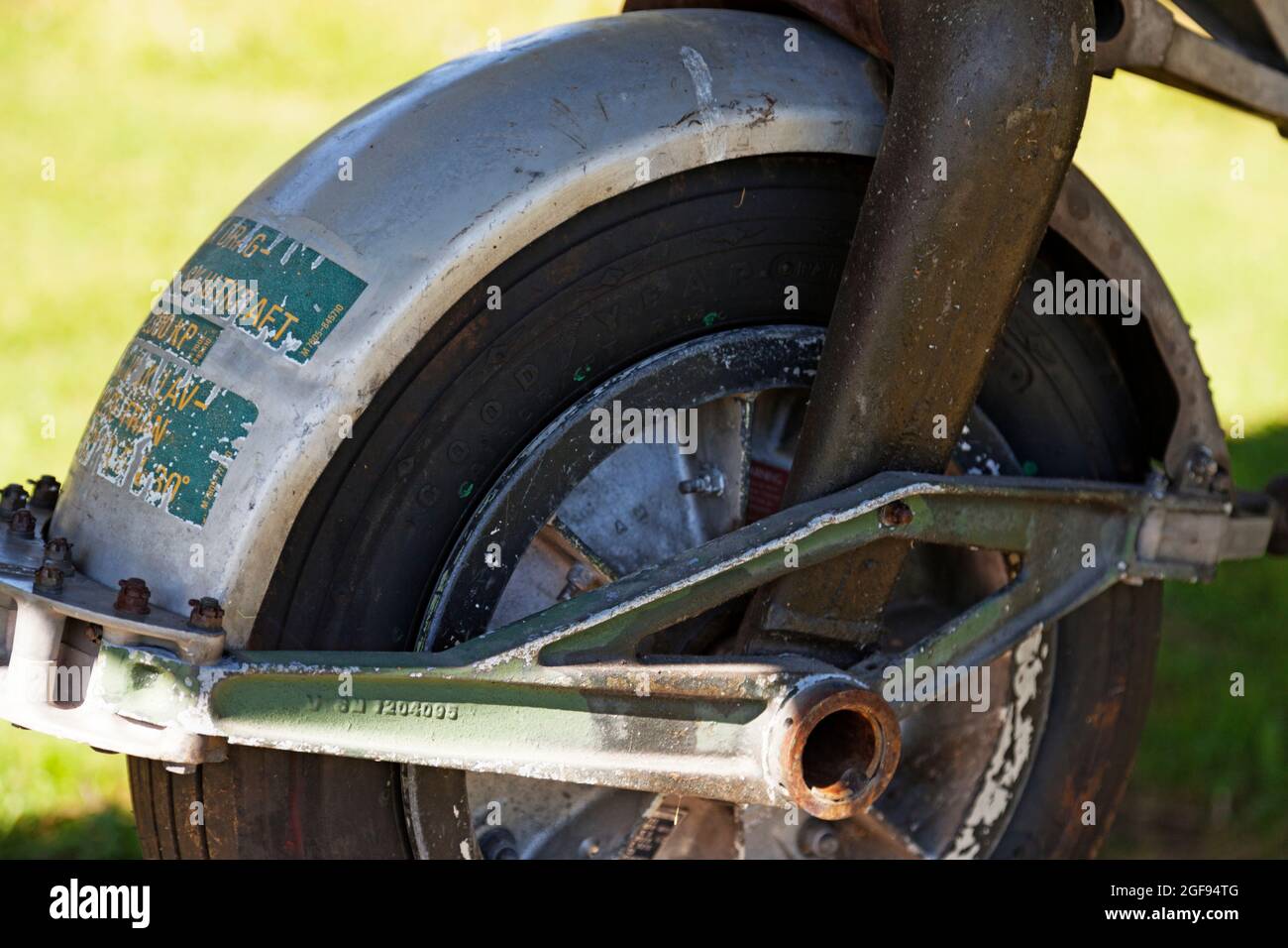 Vannas, Norrland Sweden - August 7, 2021: the front wheel of a fighter jet Stock Photo