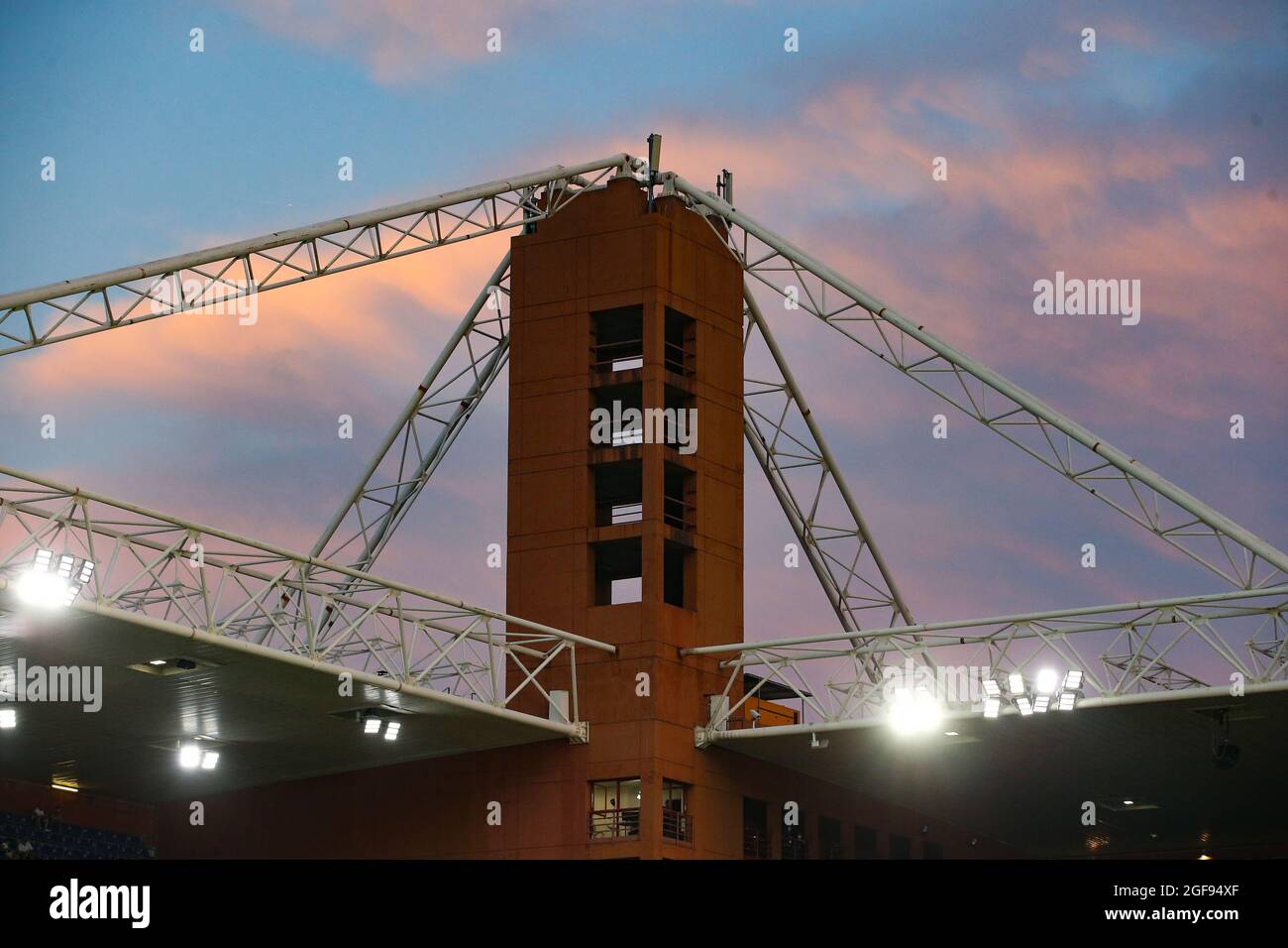Genoa, Italy, 23rd August 2021. A general view of the stadium as the sun sets prior to the Serie A match at Luigi Ferraris, Genoa. Picture credit should read: Jonathan Moscrop / Sportimage Stock Photo