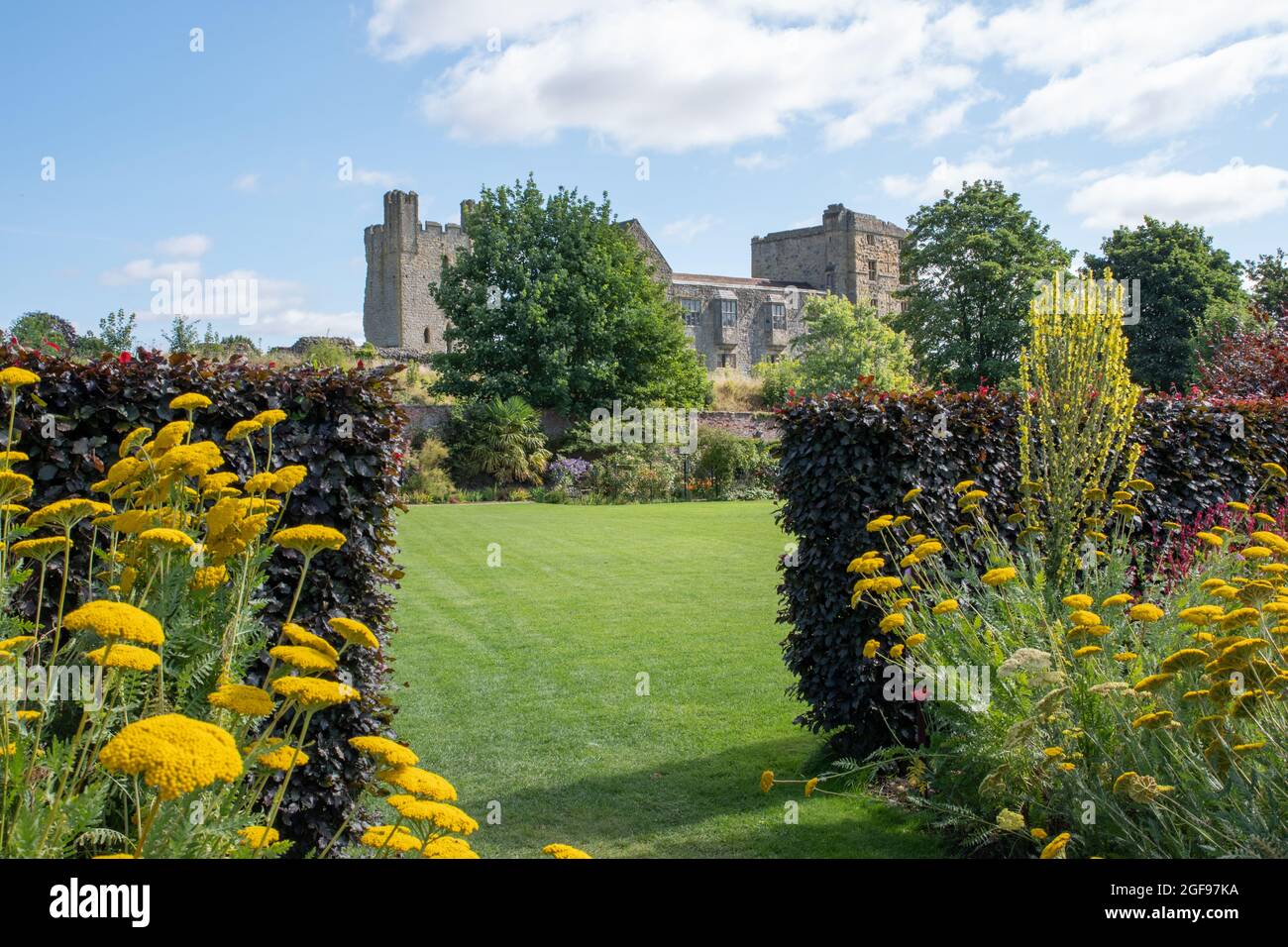 Helmsley Walled Garden a view of the castle Stock Photo