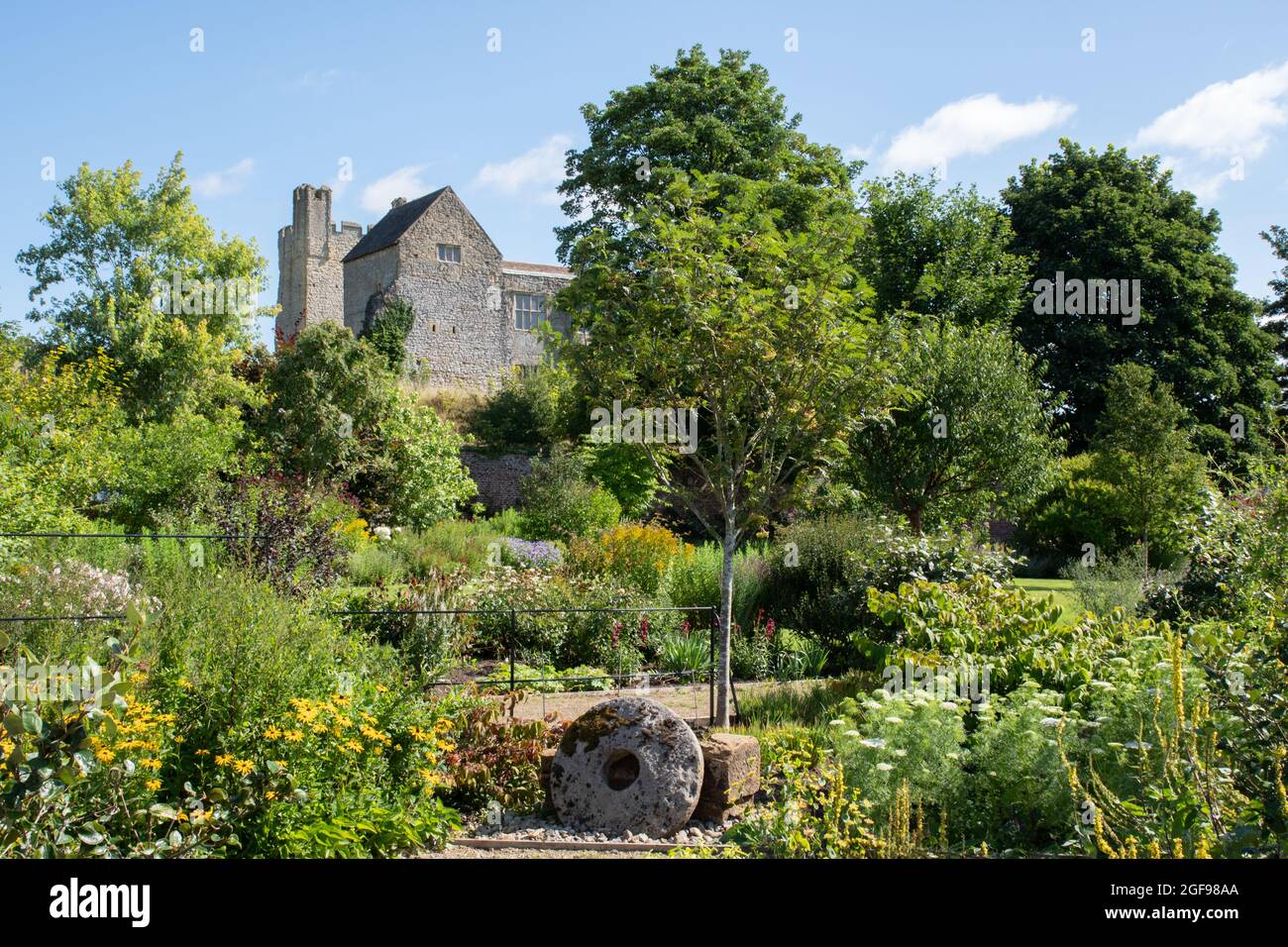 Helmsley Walled Garden a glimpse of the castle Stock Photo