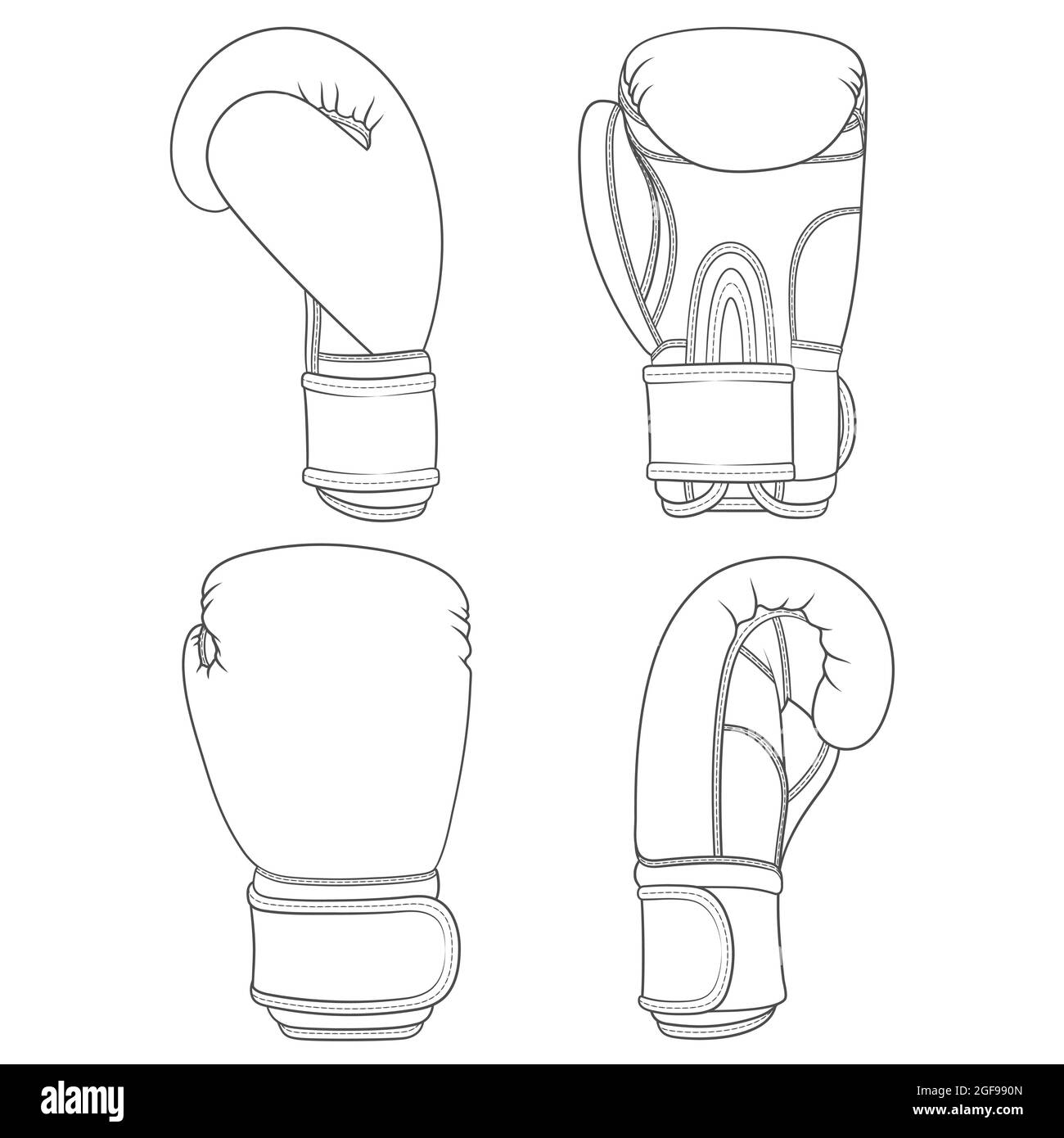Set of illustrations with boxing gloves. Isolated vector objects on white background. Stock Vector