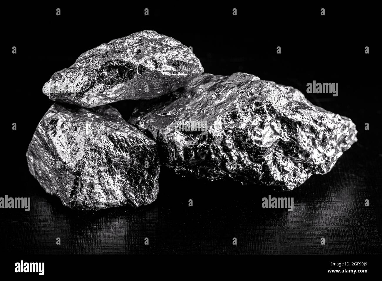 silver ore, silver nuggets isolated on black background Stock Photo
