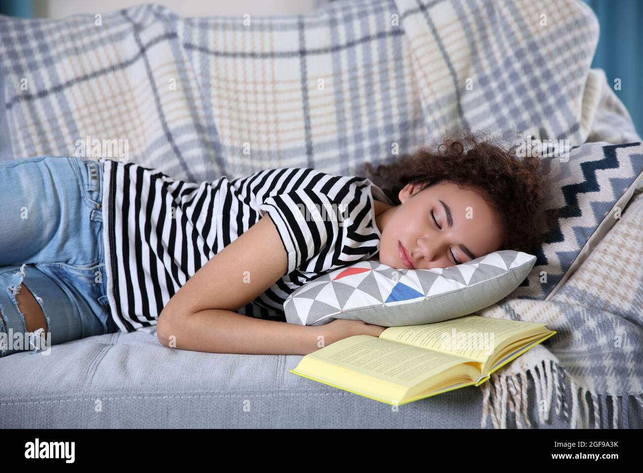 Beautiful girl sleeping on couch Stock Photo Alamy
