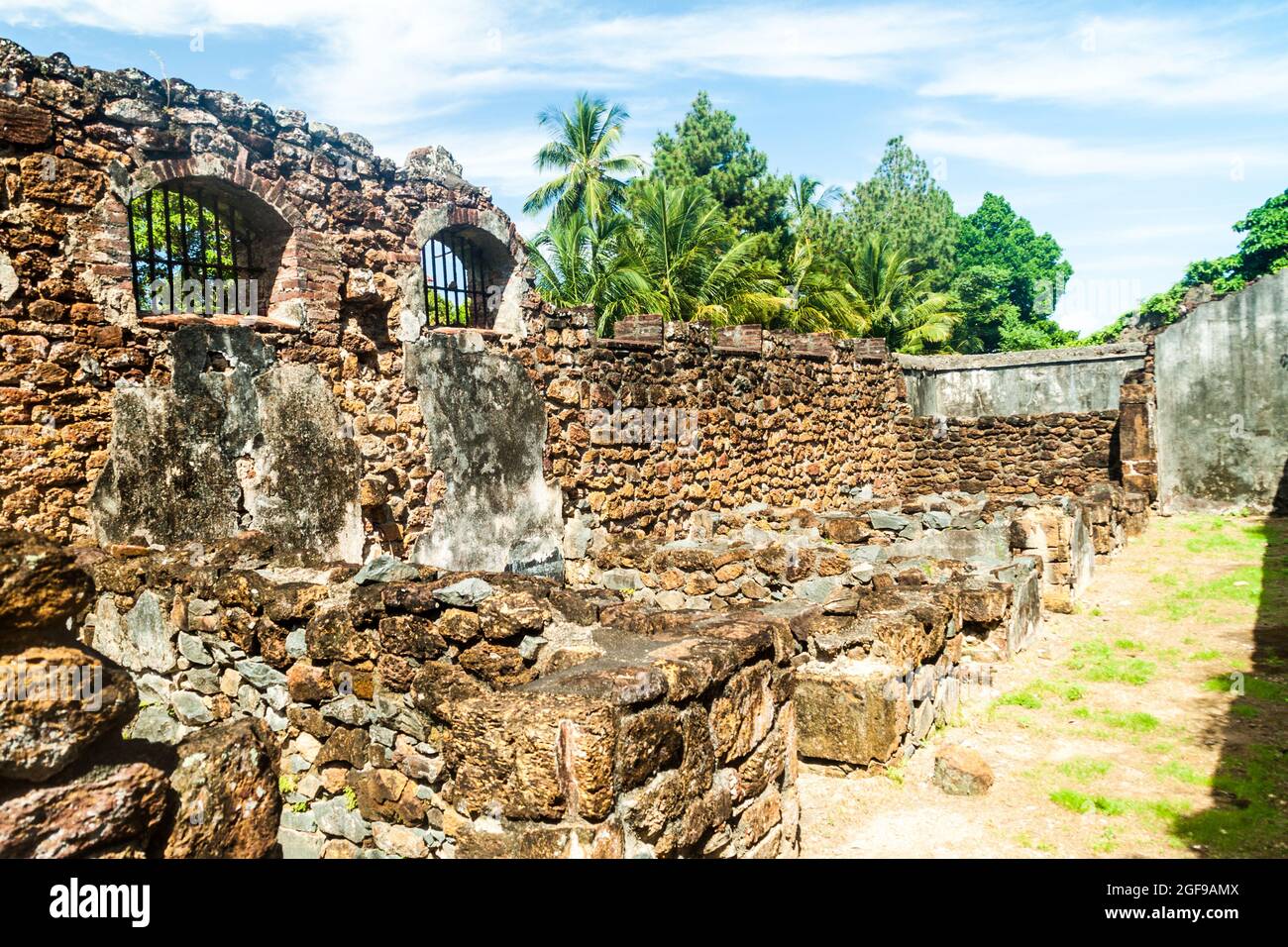 Ruins of former penal colony at Ile Royale, one of the islands of Iles du Salut (Islands of Salvation) in French Guiana Stock Photo