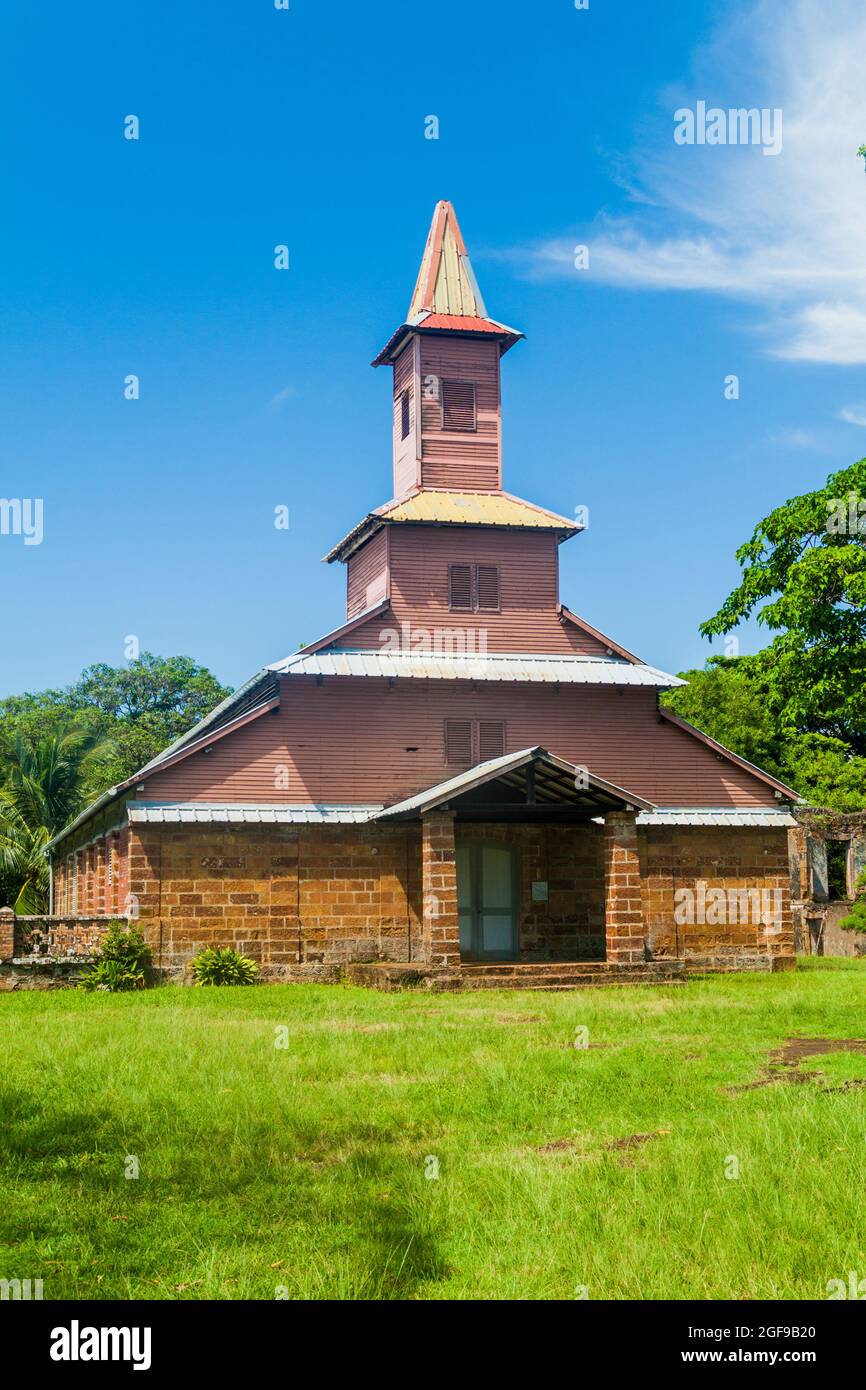 Church of a former penal colony at Ile Royale, one of the islands of Iles du Salut (Islands of Salvation) in French Guiana Stock Photo