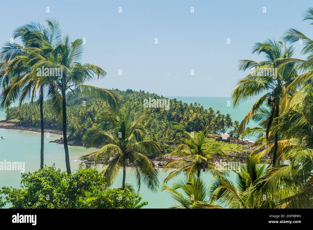 View of Ile du Diable (Devil's Island) from Ile Royale in archipelago of Iles du Salut (Islands of Salvation) in French Guiana Stock Photo