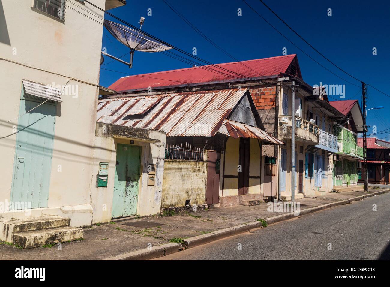 View of a street in the center of Cayenne, capital of French Guiana. Stock Photo