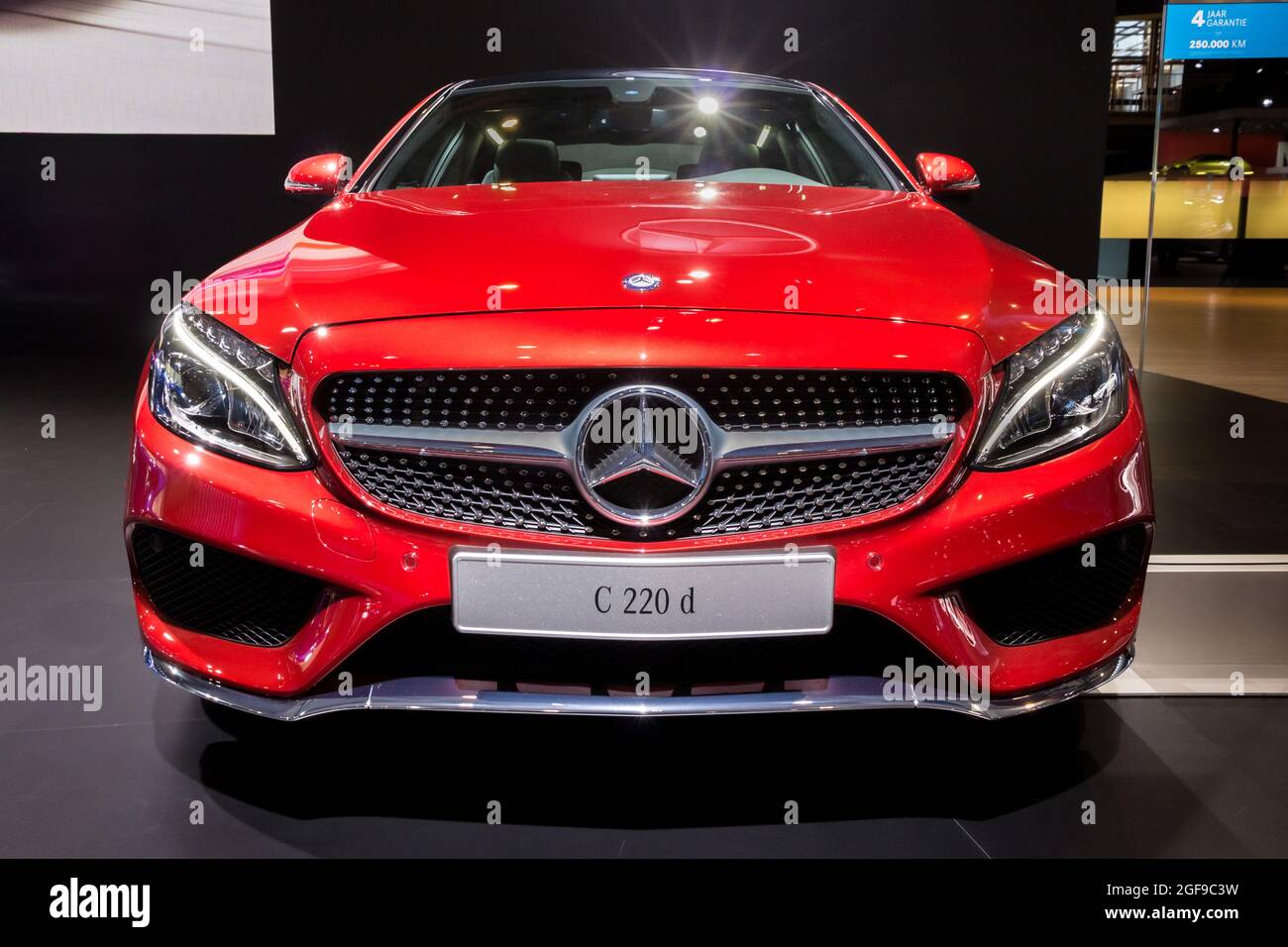 Mercedes Benz C 220 D car showcased at the Brussels Expo Autosalon motor show. Belgium - January 12, 2016 Stock Photo