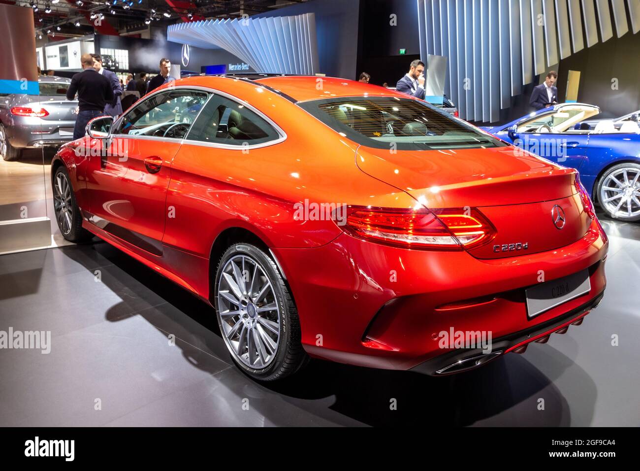 Mercedes Benz C 220 D car showcased at the Brussels Expo Autosalon motor show. Belgium - January 12, 2016 Stock Photo