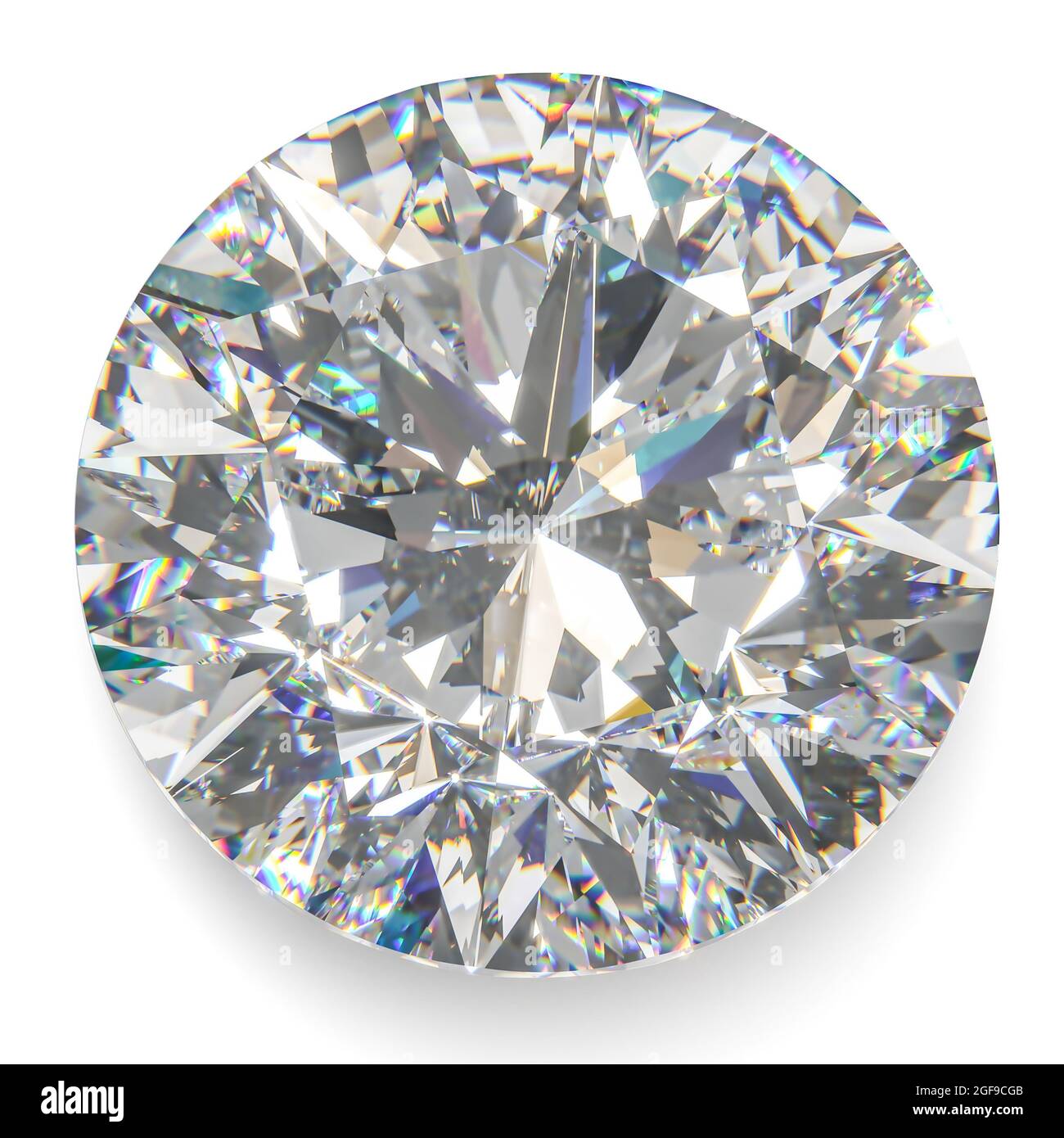 Beautiful Shiny Diamond in Brilliant Cut on White Background,- Crystal Background Stock Photo