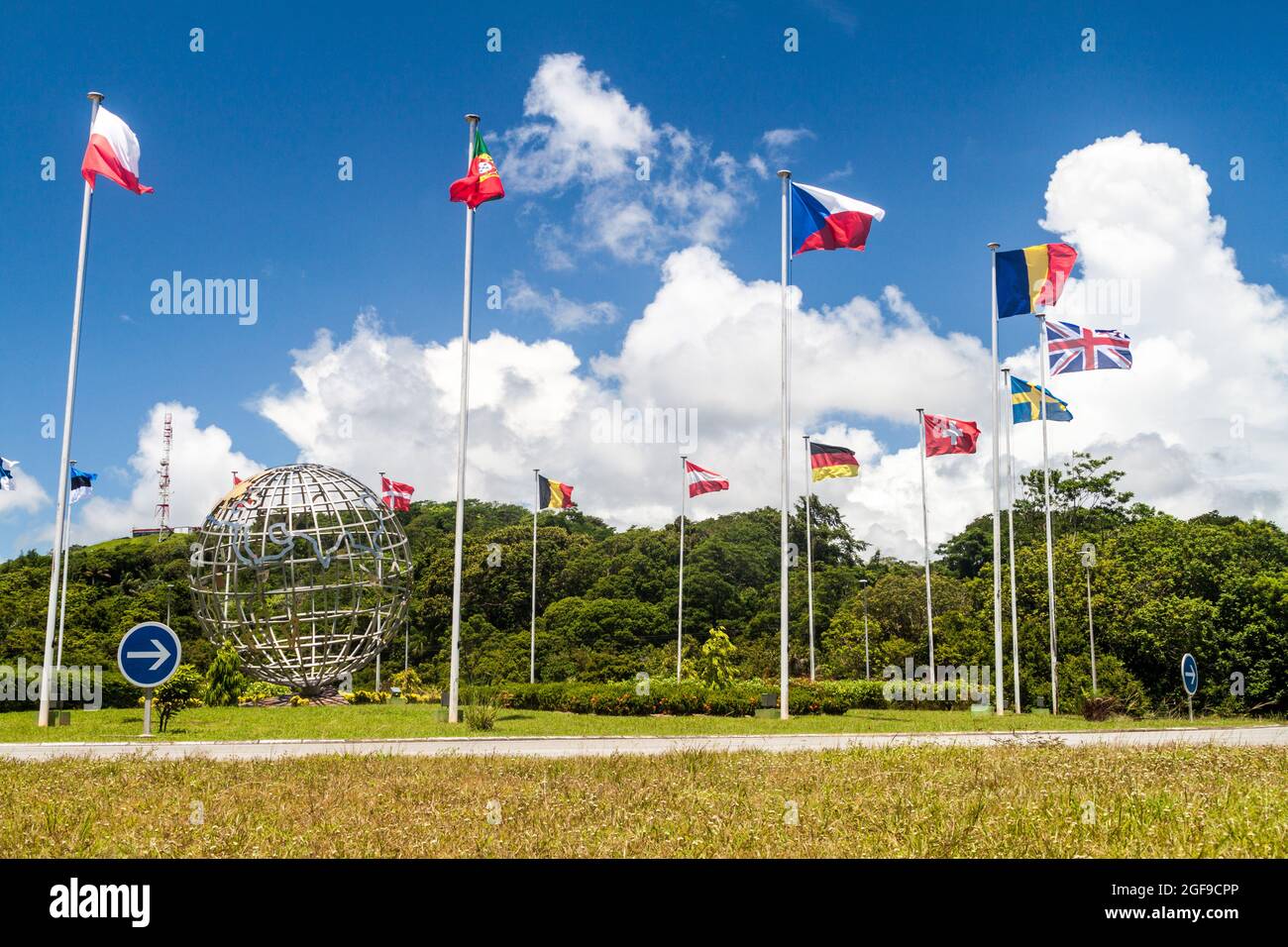 Flags of ESA members at Centre Spatial Guyanais (Guiana Space Centre) in Kourou, French Guiana Stock Photo