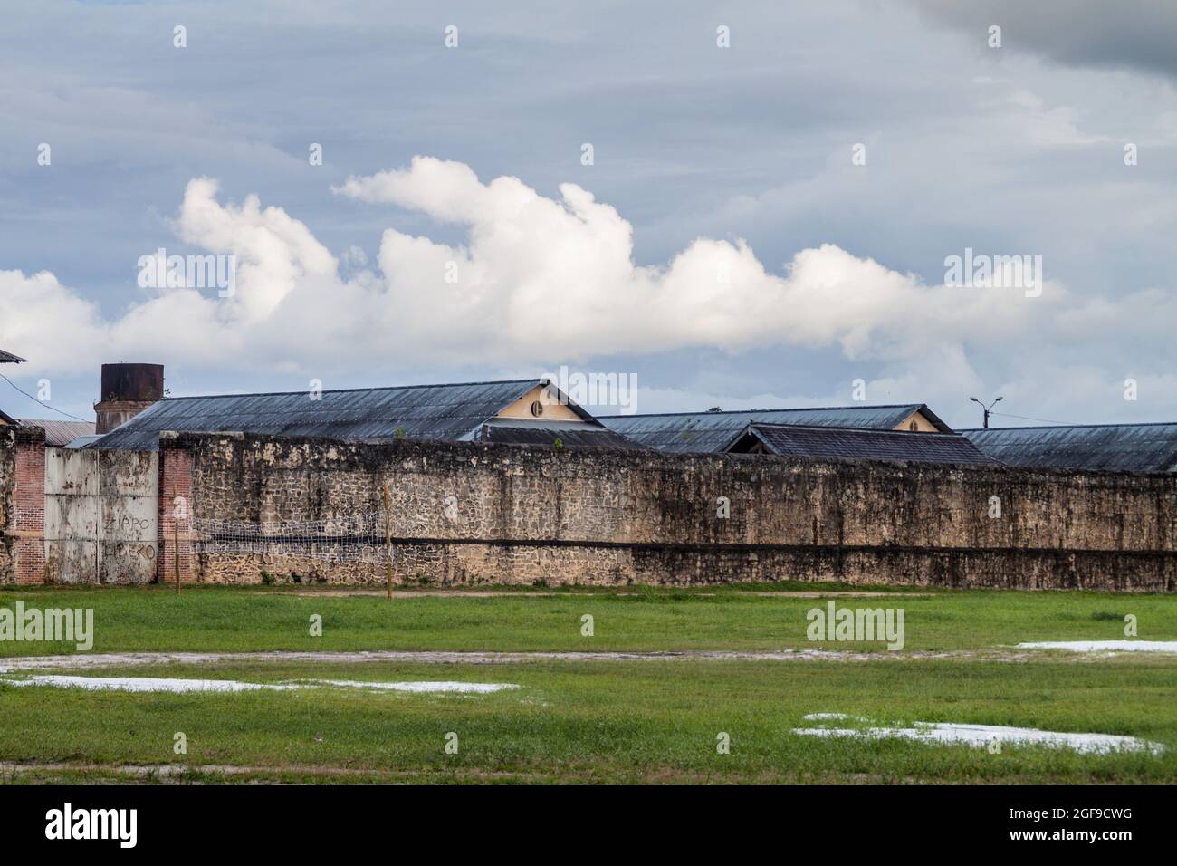 Wall of prison Camp de la Transportation in St Laurent du Maroni, French Guiana. Stock Photo