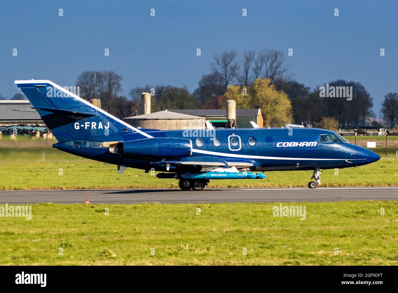Dassault Falcon 20 target towing airplane from Cobham Aviation Services taxiing on Leeuwarden