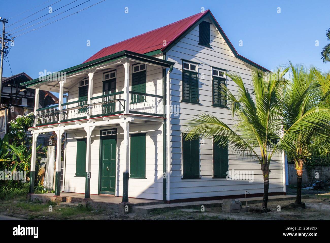 Traditional wooden house in Paramaribo, capital of Suriname Stock Photo