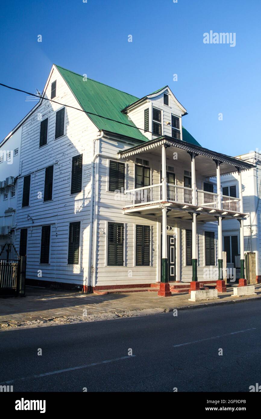 Traditional wooden house in Paramaribo, capital of Suriname Stock Photo