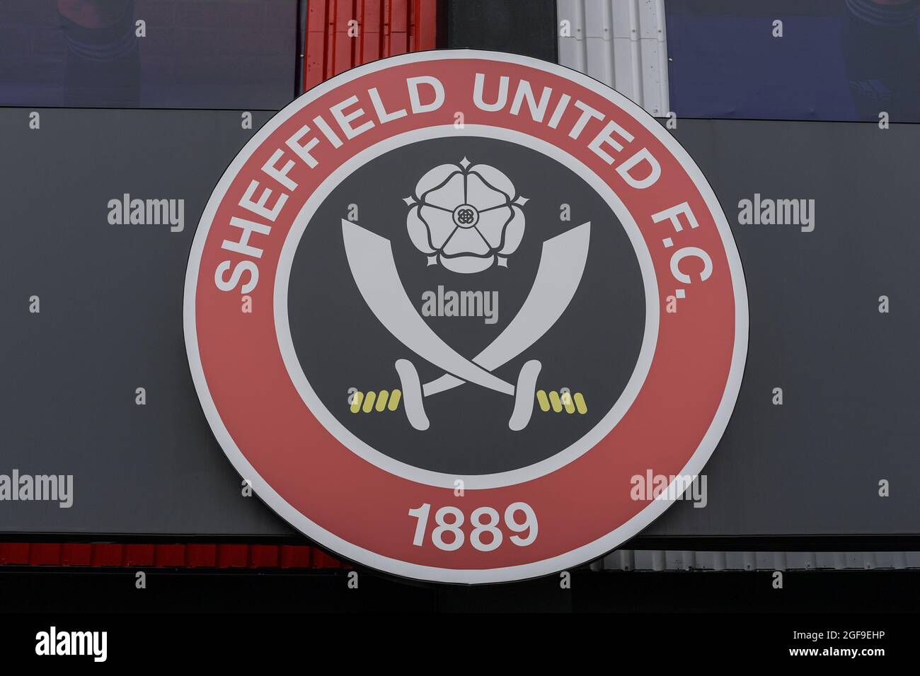 The Sheffield United club crest at Bramall Lane Stock Photo