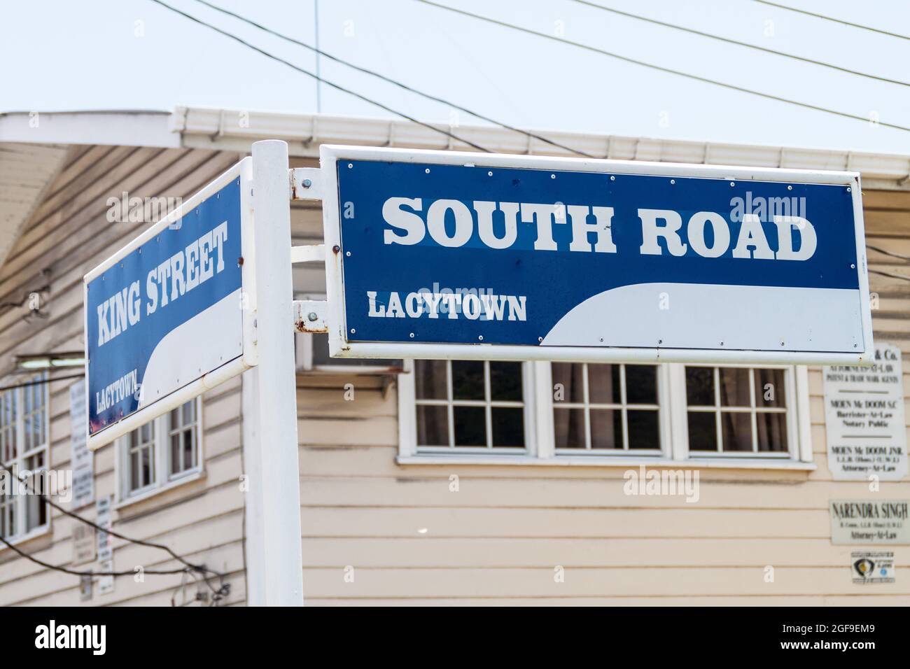 Street name sign in Georgetown, Guayana Stock Photo