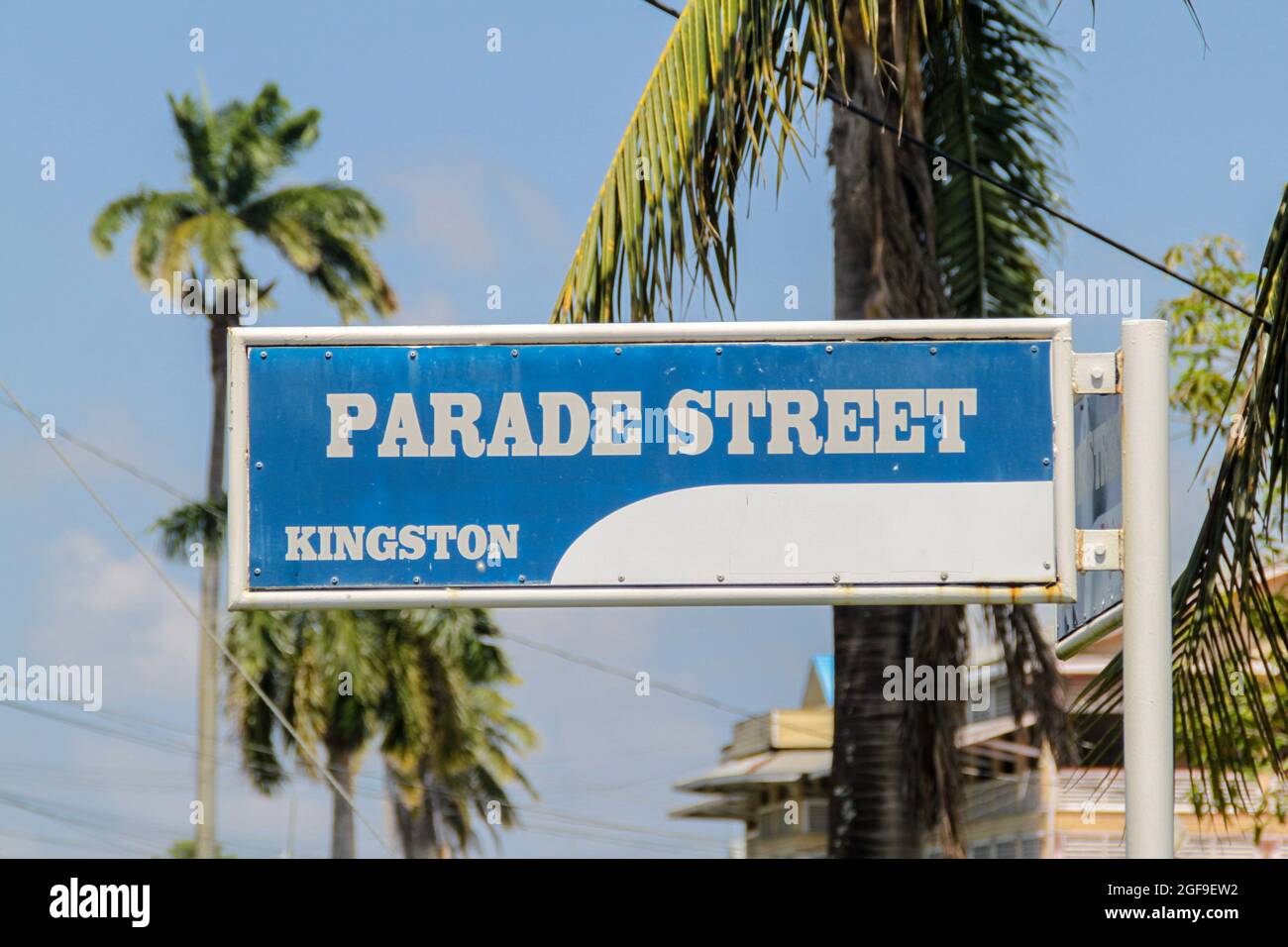 Parade Street name sign in Georgetown, Guayana Stock Photo