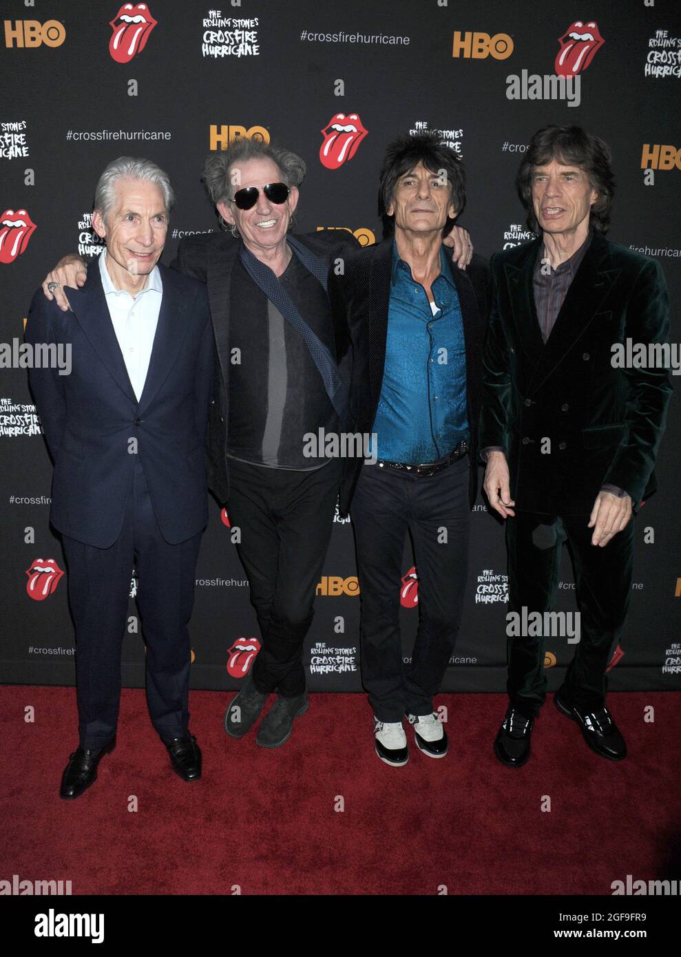 **FILE PHOTO** Charlie Watts Has Passed Away . NEW YORK, NY - NOVEMBER 13: Charlie Watts, Keith Richards, Ronnie Wood and Mick Jagger of The Rolling Stones at 'The Rolling Stones Crossfire Hurricane' Premiere at Ziegfeld Theater on November 13, 2012 in New York City. Credit: Dennis Van Tine/MediaPunch Stock Photo