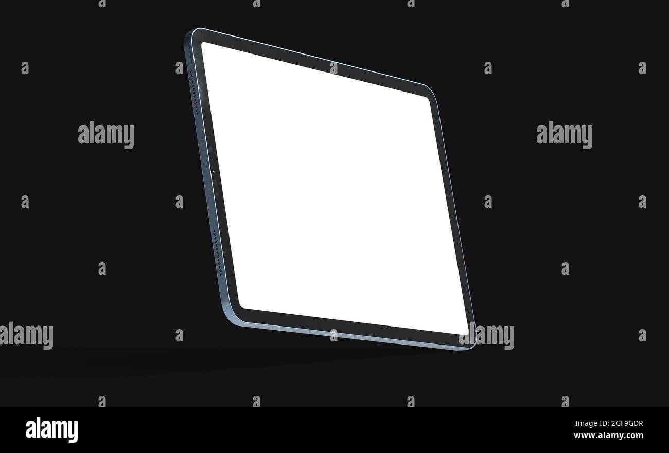 3D rendering of a tablet with a white screen isolated on a black ...