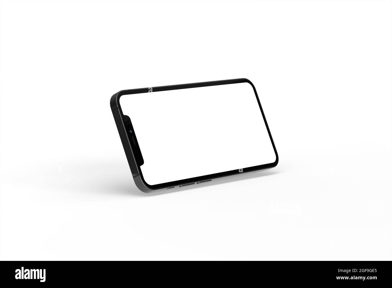 3D rendering of a smartphone with a white screen isolated on a white ...