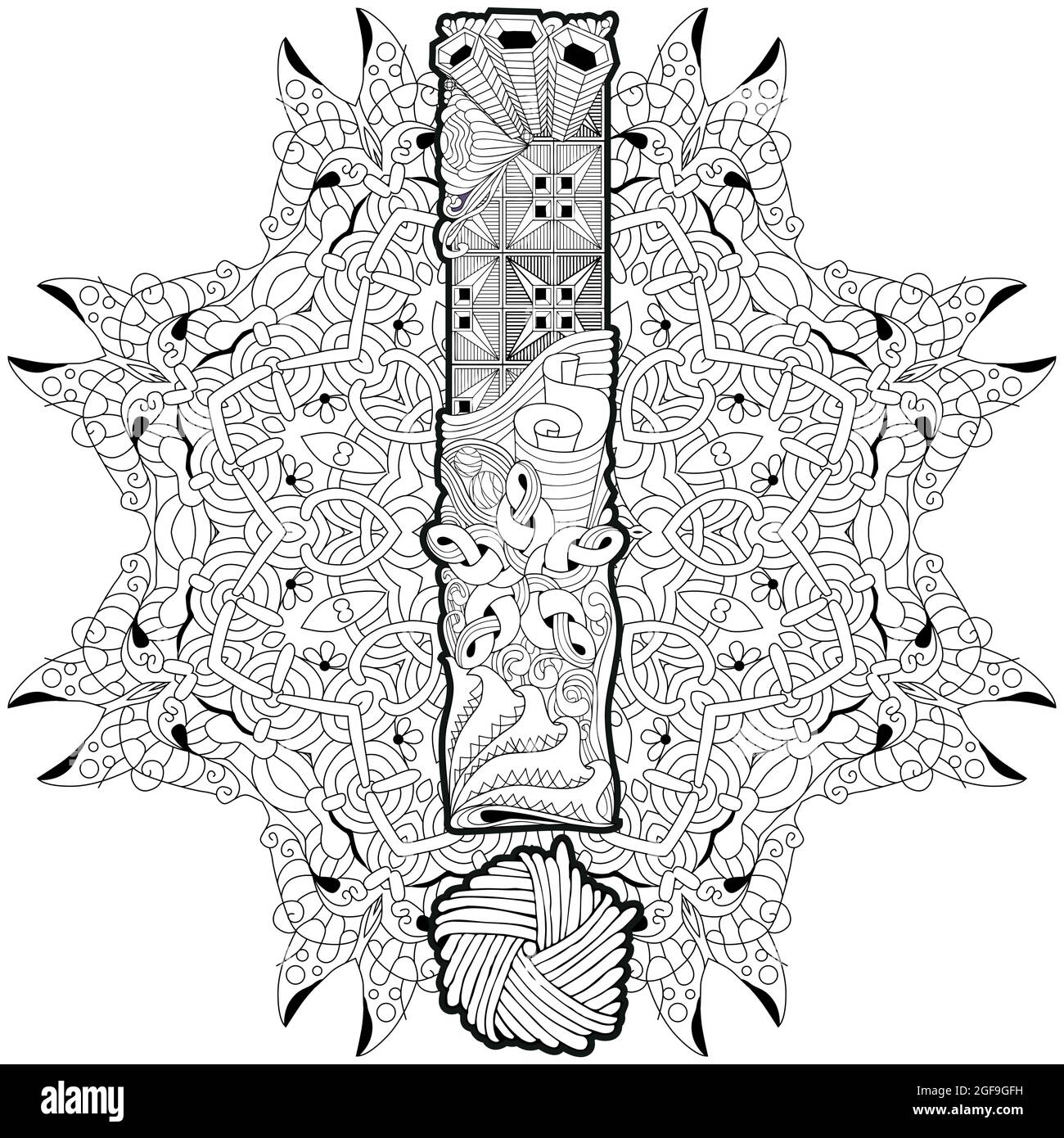 Hand drawn Exclamation point on mandala zentangle styled for coloring, for t-shirt design, tattoo and other decorations Stock Vector