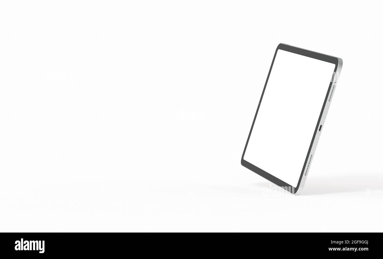 3D rendering of a tablet with a white screen isolated on a black ...