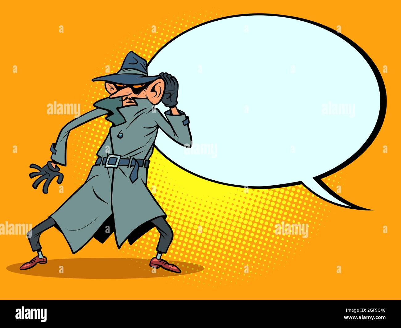 a spy eavesdrops on conversations, a big ear. State espionage Stock Vector