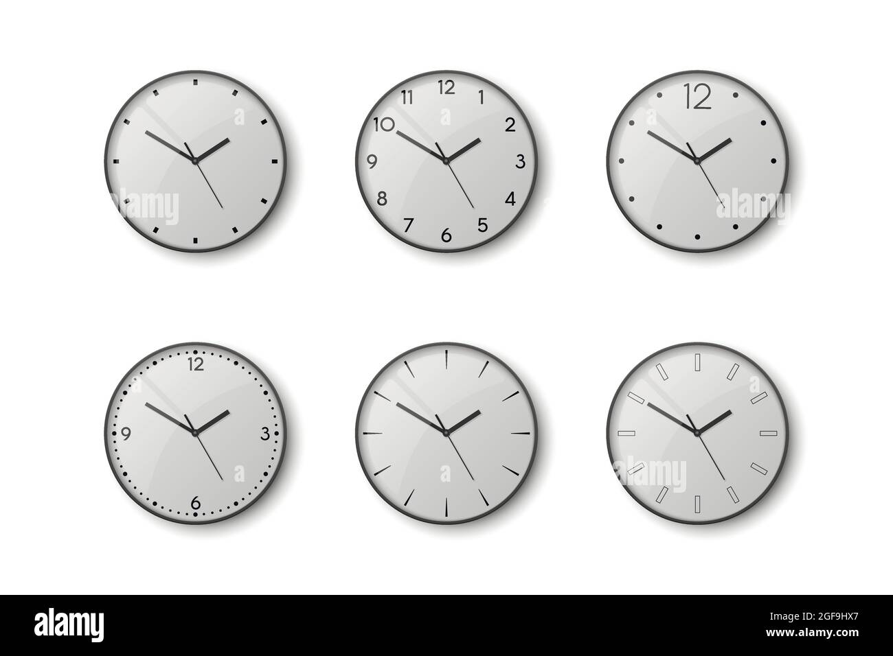 Vector 3d Realistic Black Wall Office Clock Icon Set Isolated. White ...