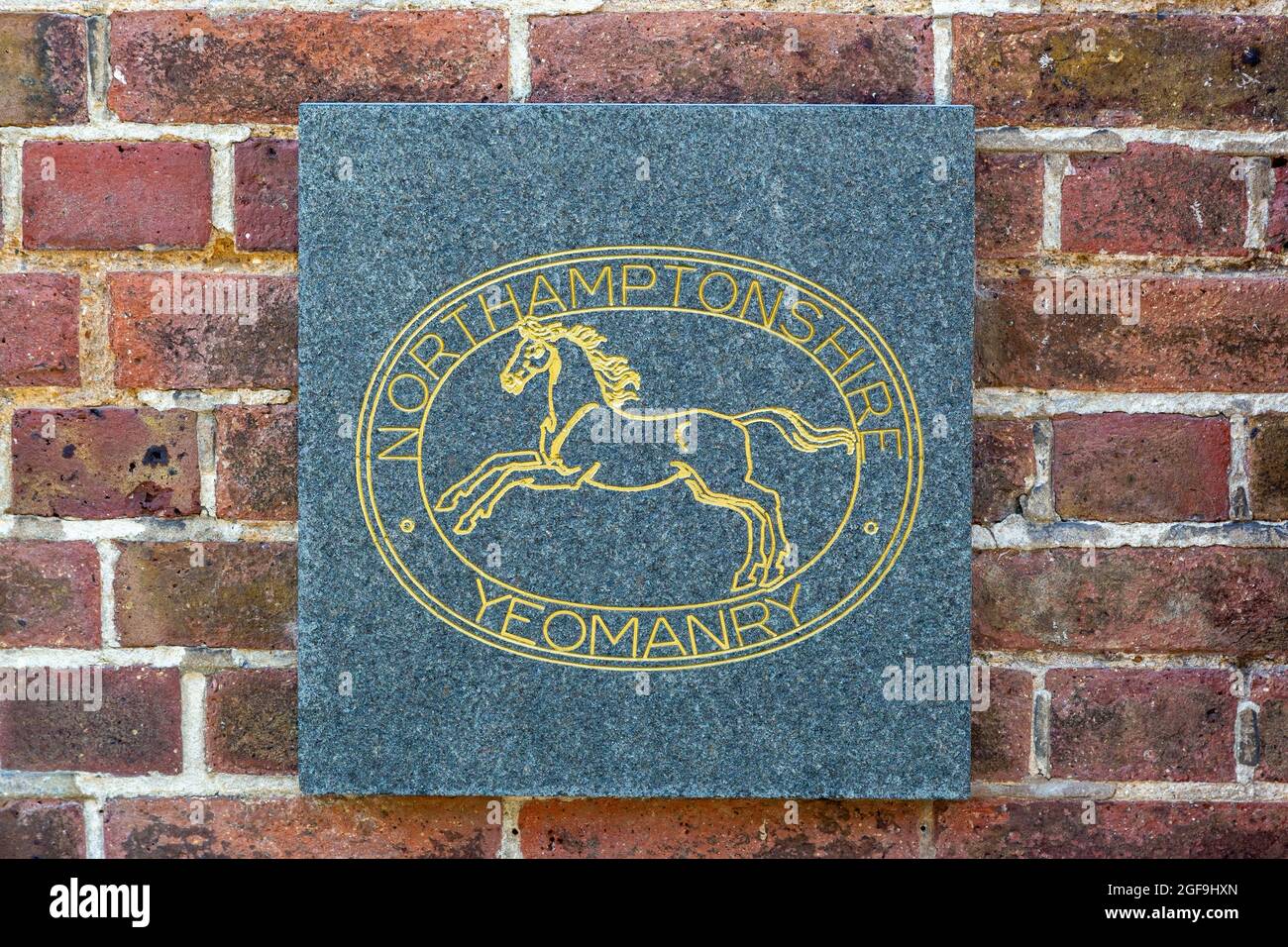 08-24-2021 Portsmouth, Hampshire, UK, The Emblem or crest of the Northampton Yeomanry regiment who served on D-Day during operation overlord Stock Photo