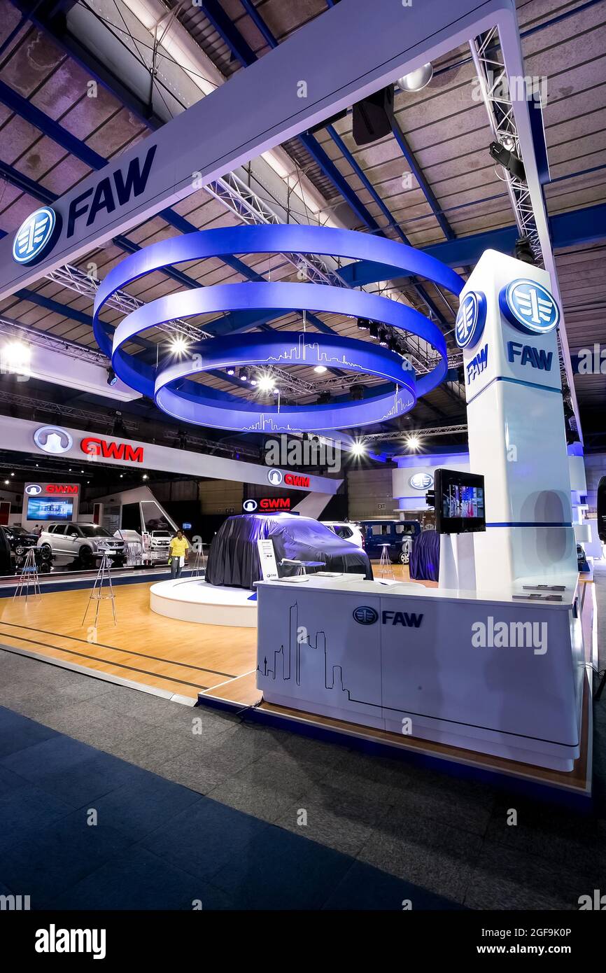 JOHANNESBURG, SOUTH AFRICA - Aug 05, 2021: The FAW brand of cars and trucks stand at Motor Show in Johannesburg Stock Photo