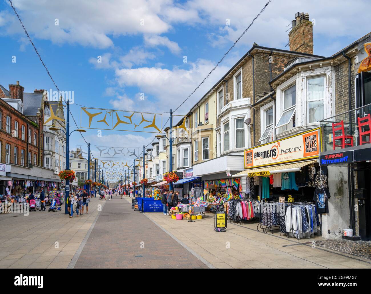 Shops, cafes and restaurants on Regent Road, Great Yarmouth, Norfolk