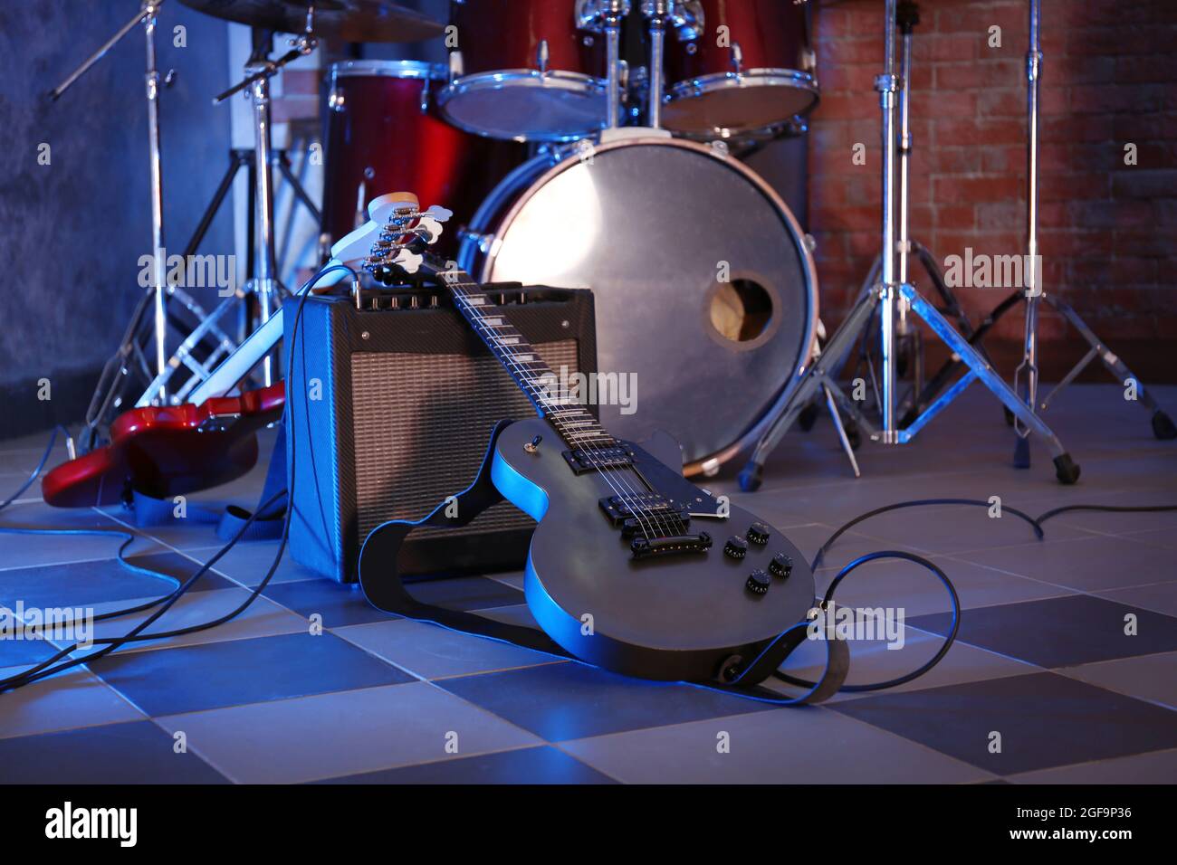 Rock band instruments Stock Photo Alamy