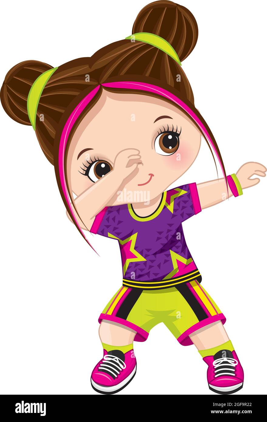 Cuter Little Girl Dabbing. Little Girl Dancing Hip Hop. Vector