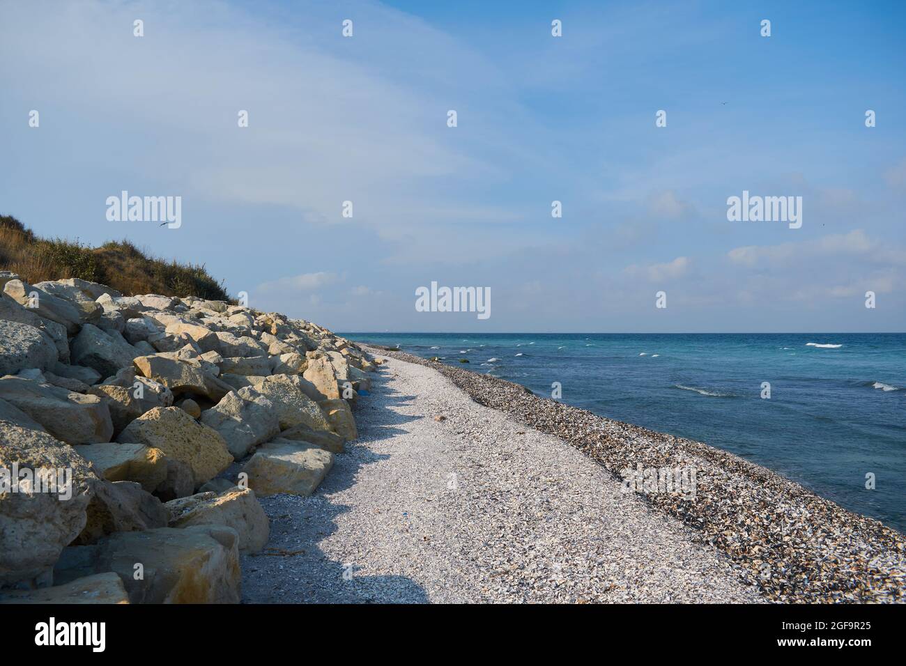 Landscape from Tuzla with the Black Sea, sand and rocks Stock Photo