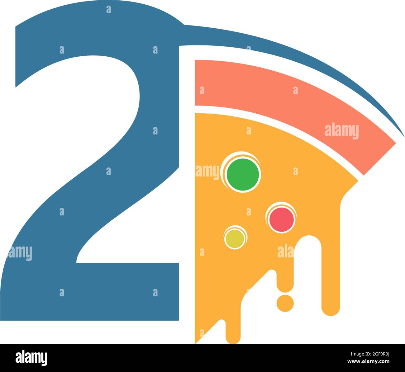 Number 2 with pizza icon logo vector template Stock Vector