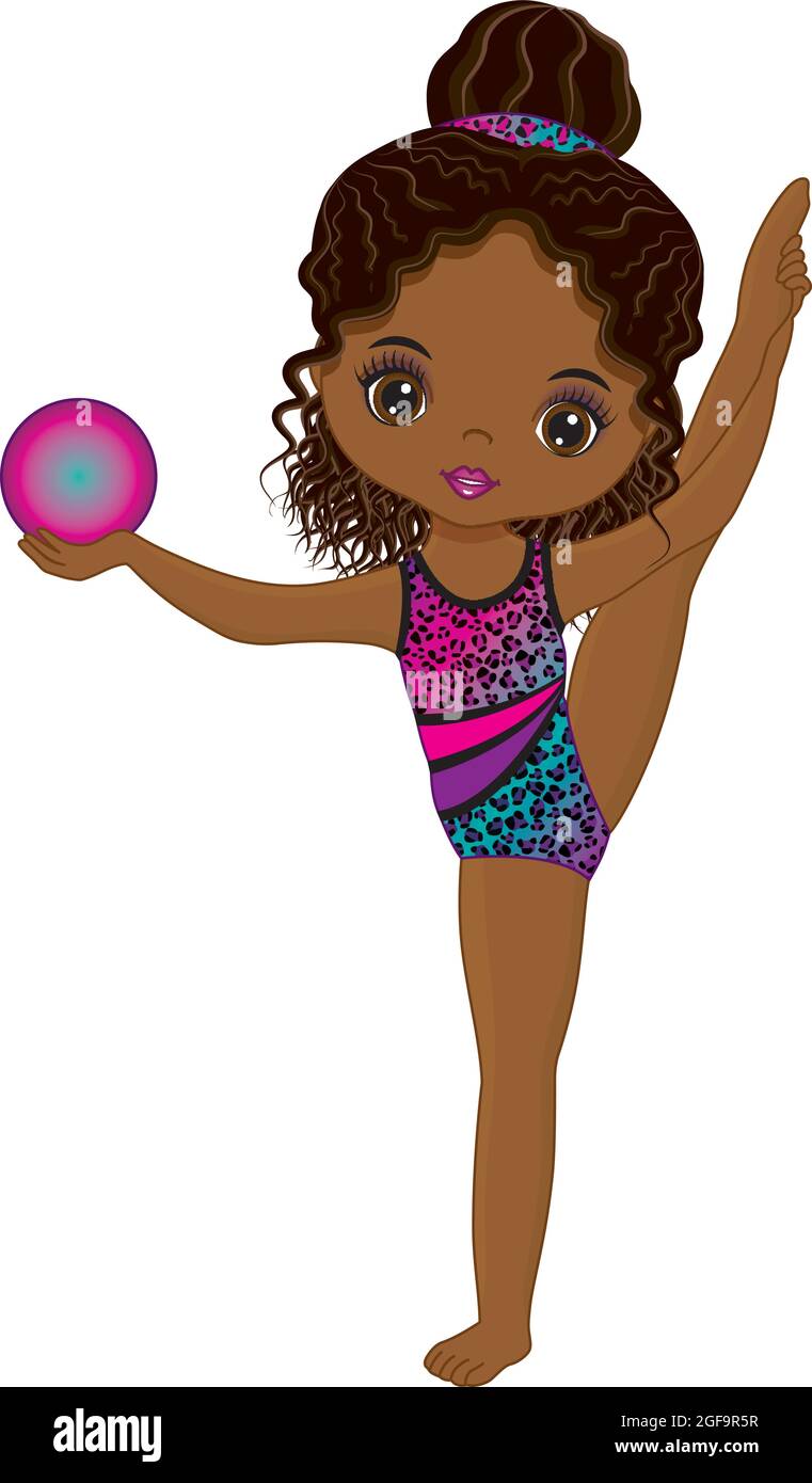 Cute Beautiful African American Performing Rhythmic Gymnastics. Vector ...