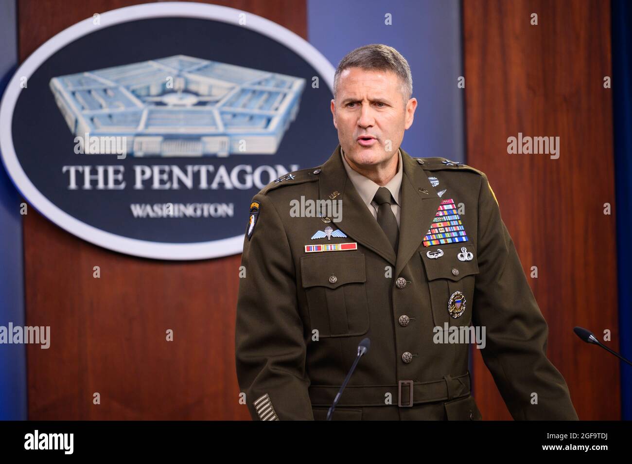 Arlington, United States Of America. 24th Aug, 2021. U.S. Army Maj. Gen. Hank Taylor holds the daily press briefing on Afghanistan at the Pentagon August 24, 2021 in Arlington, Virginia. Credit: Planetpix/Alamy Live News Stock Photo