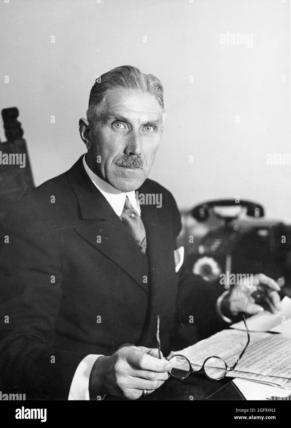 The German politician Franz von Papen in 1933. His recommendation to Hindenburg that Hitler be made Chancellor with himself (von Papen) as Vice Chancellor makes him one of the main culprits of the start of Nazi control of Germany. He died in 1969. Credit: German Bundesarchiv Stock Photo